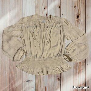 Cream Long sleeve blouse Silky Current Air Los Angeles Loose Fit with smocked